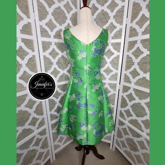 Sara Campbell NWT Green Floral Jacquard A-Line w/Front Box Pleat Dress Size 4 - Picture 8 of 13